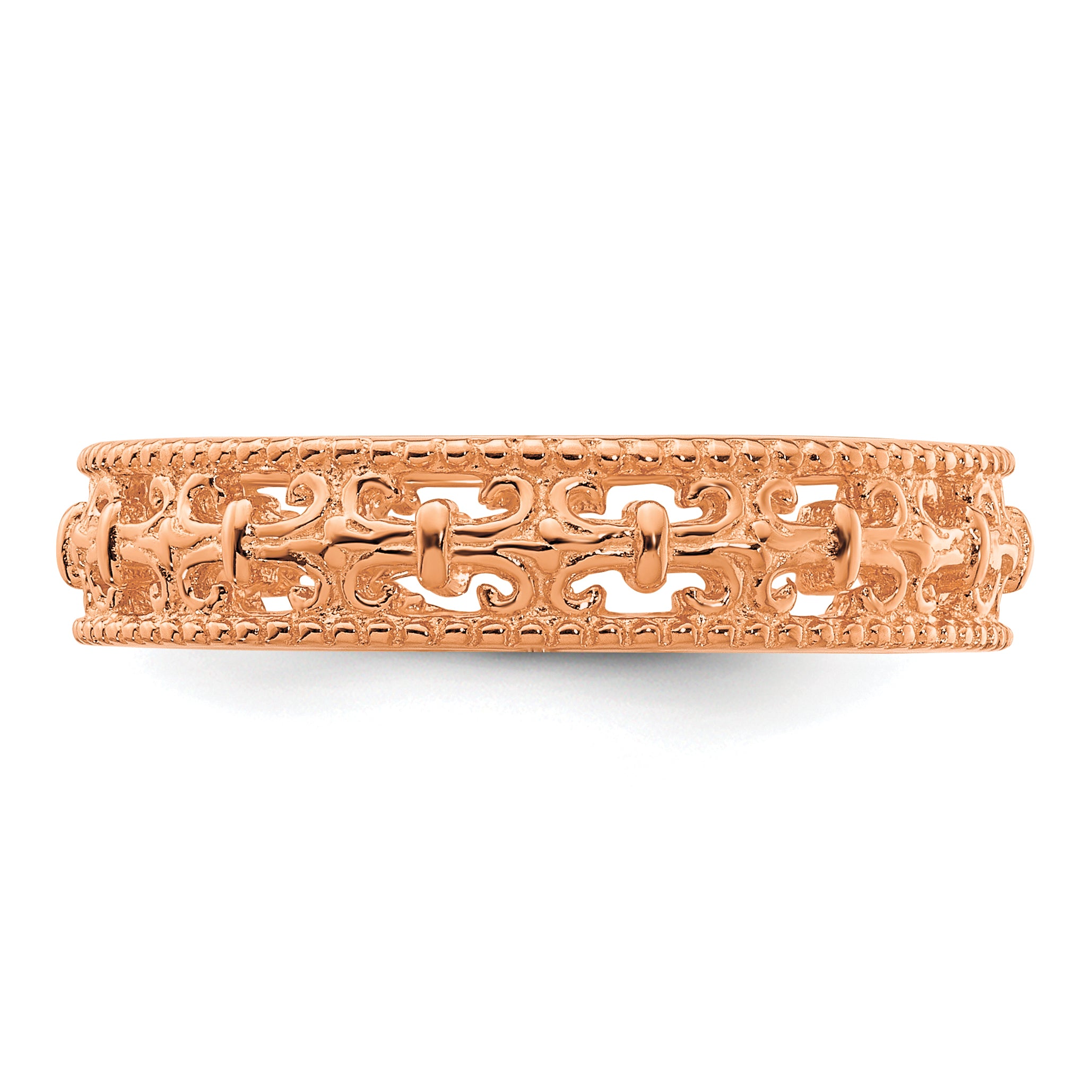 Sterling Silver Stackable Expressions Pink-plated Carved Band