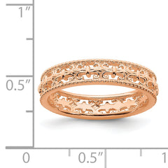 Sterling Silver Stackable Expressions Pink-plated Carved Band