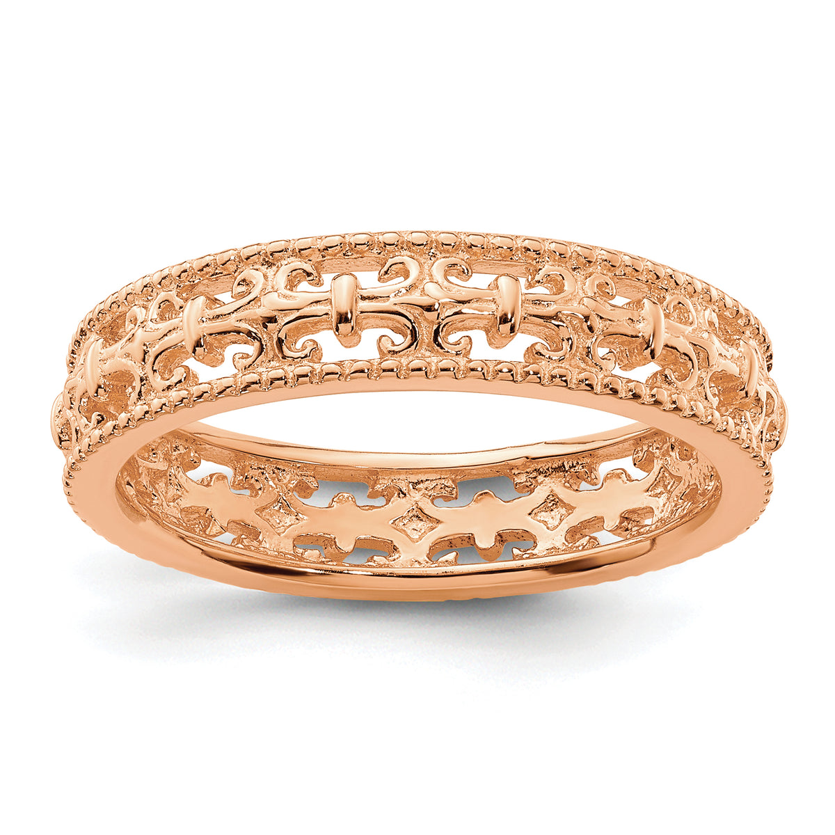 Sterling Silver Stackable Expressions Pink-plated Carved Band