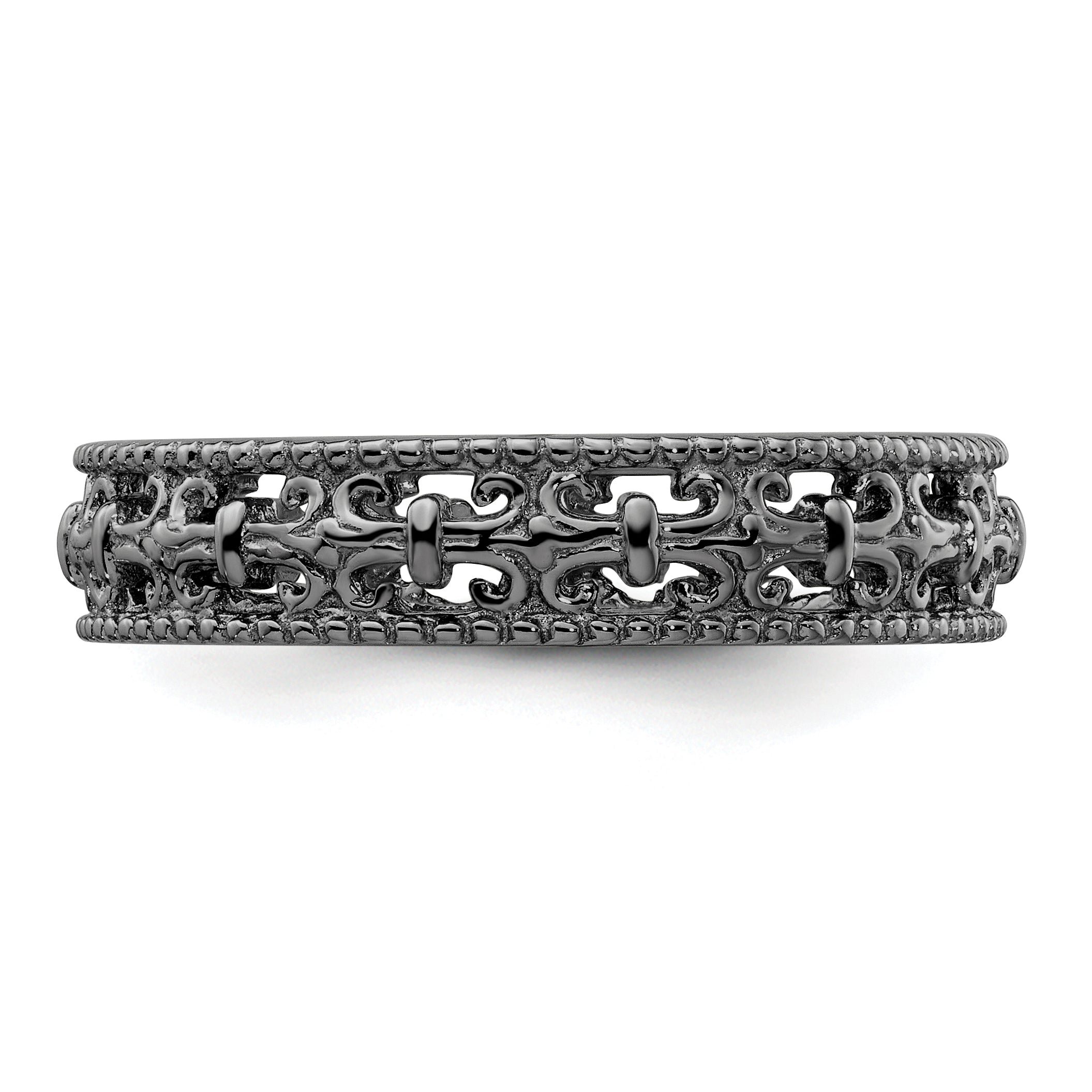 Sterling Silver Stackable Expressions Black-plated Carved Band