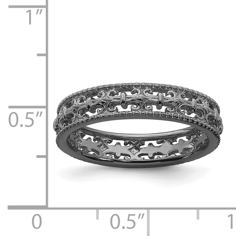 Sterling Silver Stackable Expressions Black-plated Carved Band