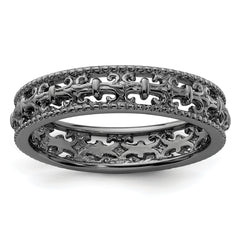 Sterling Silver Stackable Expressions Black-plated Carved Band