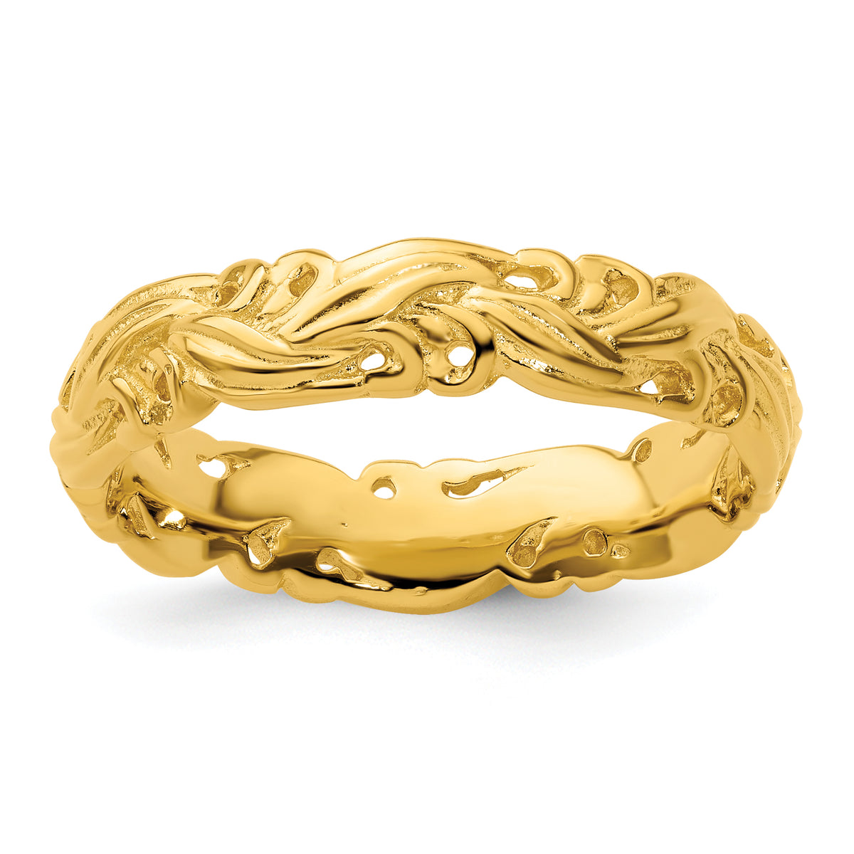 Sterling Silver Stackable Expressions Gold-plated Carved Band