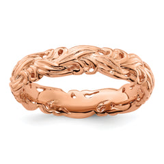 Sterling Silver Stackable Expressions Pink-plated Carved Band