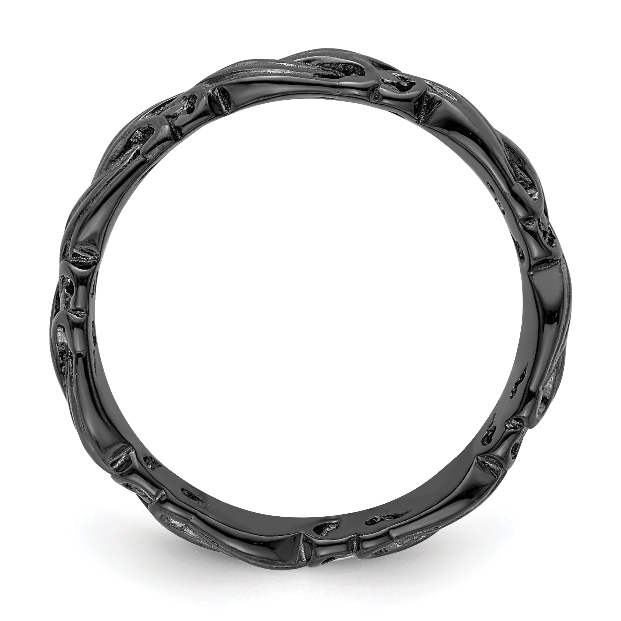 Sterling Silver Stackable Expressions Black-plated Carved Band