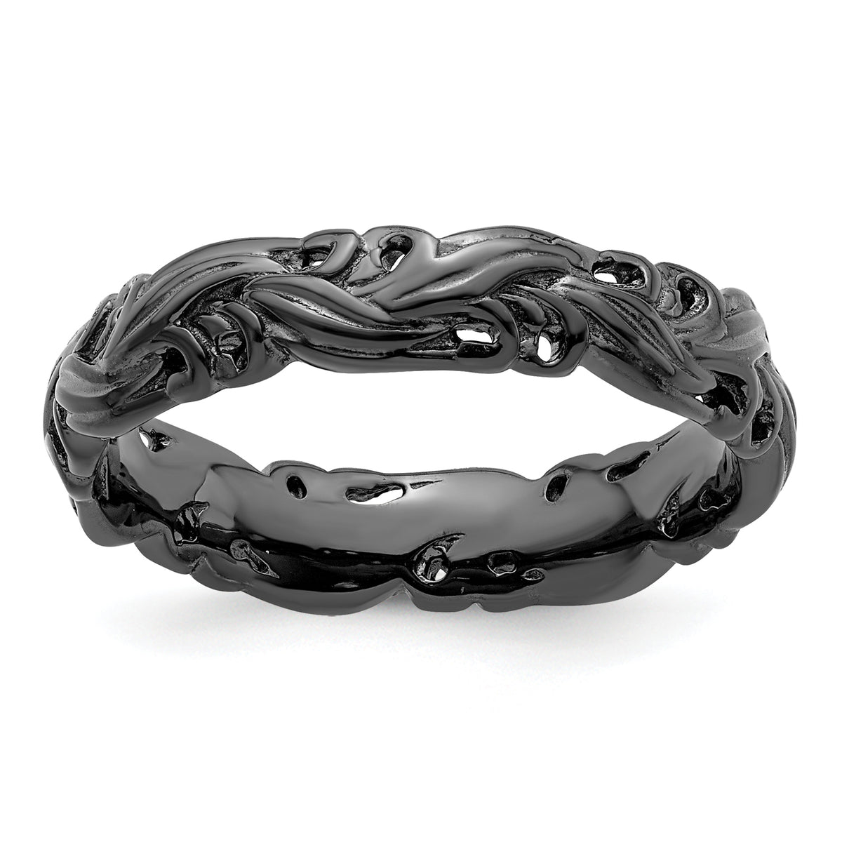 Sterling Silver Stackable Expressions Black-plated Carved Band