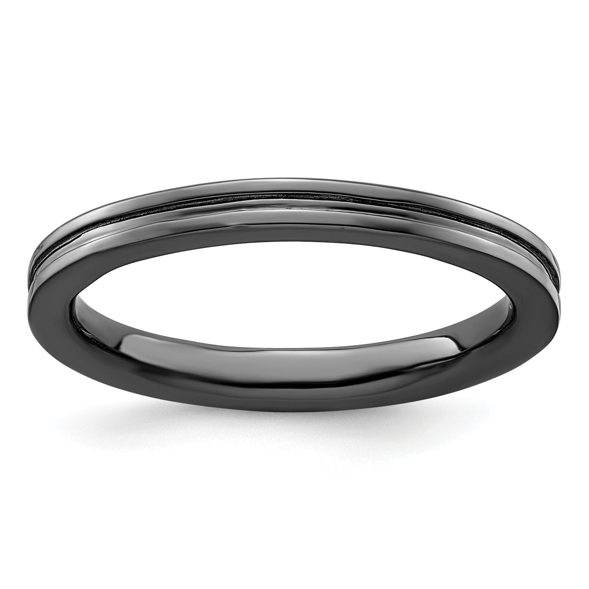 Sterling Silver Stackable Expressions Black-plated Grooved Ring