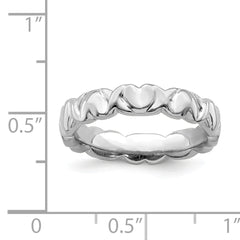 Sterling Silver Stackable Expressions Rhodium Hearts Ring