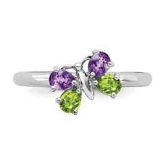 Sterling Silver Stackable Expressions Amethyst & Peridot Butterfly Ring