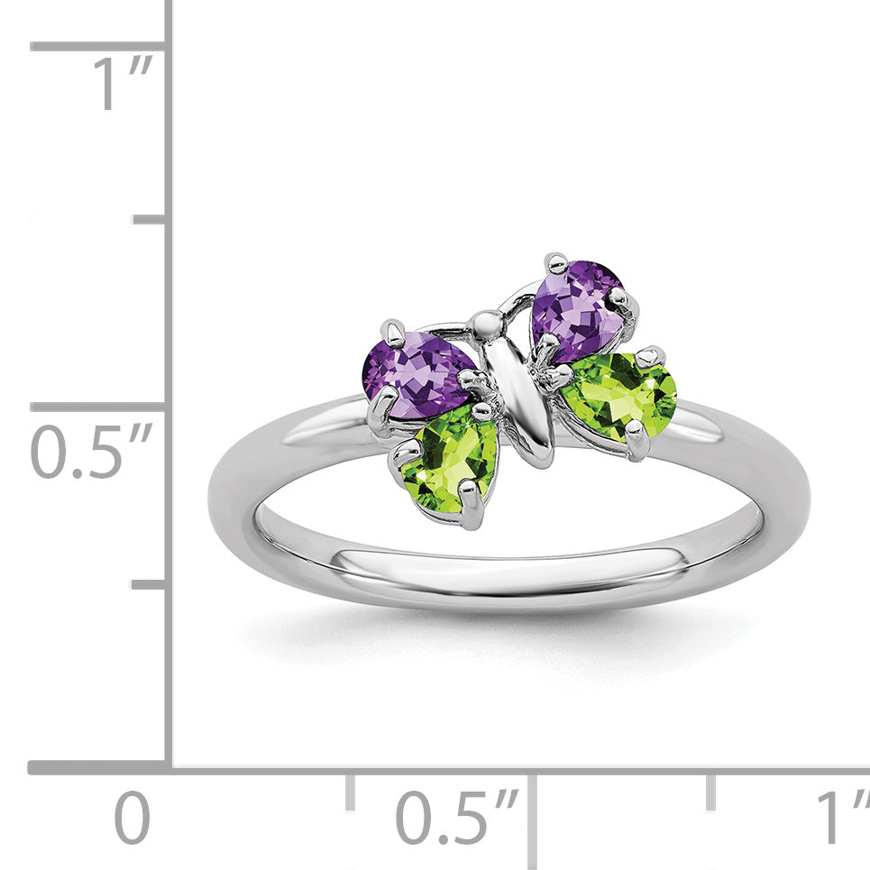 Sterling Silver Stackable Expressions Amethyst & Peridot Butterfly Ring