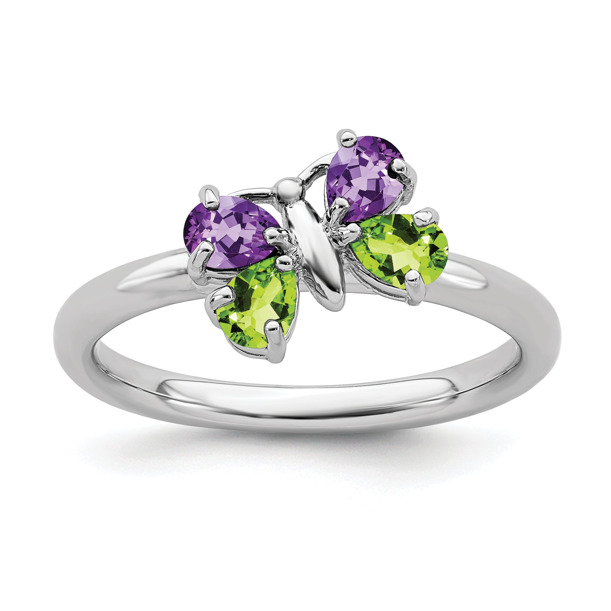 Sterling Silver Stackable Expressions Amethyst & Peridot Butterfly Ring