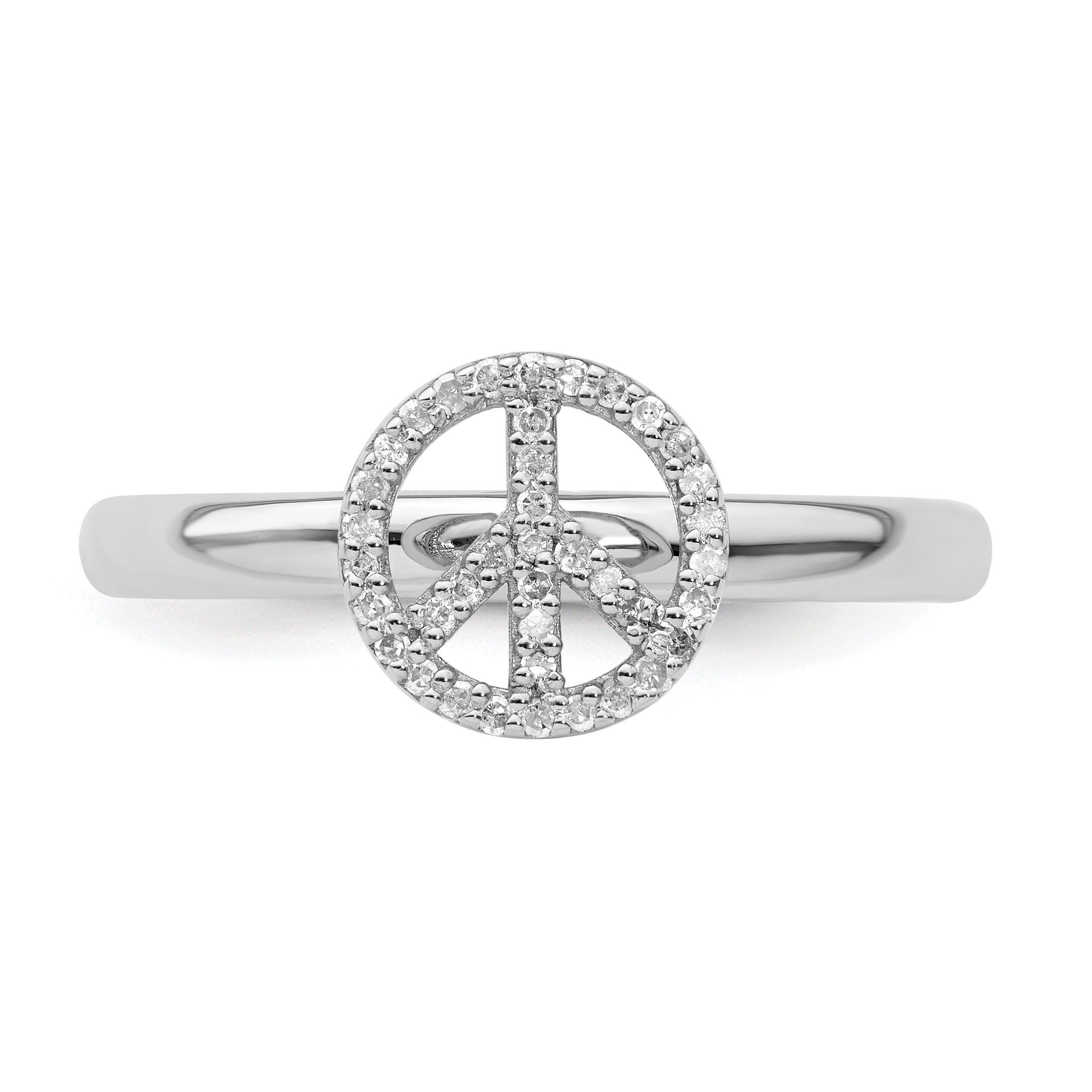 Sterling Silver Stackable Expressions Peace Symbol Diamond Ring