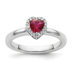 Sterling Silver Stackable Expressions Cr. Ruby Heart Diamond Ring