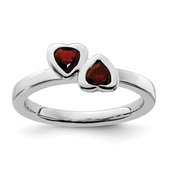 Sterling Silver Stackable Expressions Garnet Double Heart Ring