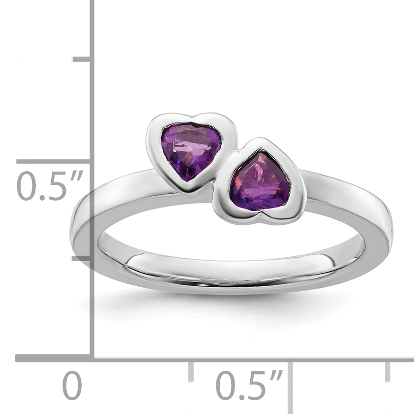 Sterling Silver Stackable Expressions Amethyst Double Heart Ring