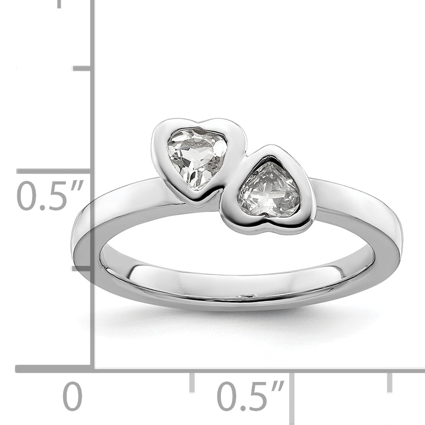 Sterling Silver Stackable Expressions White Topaz Double Heart Ring