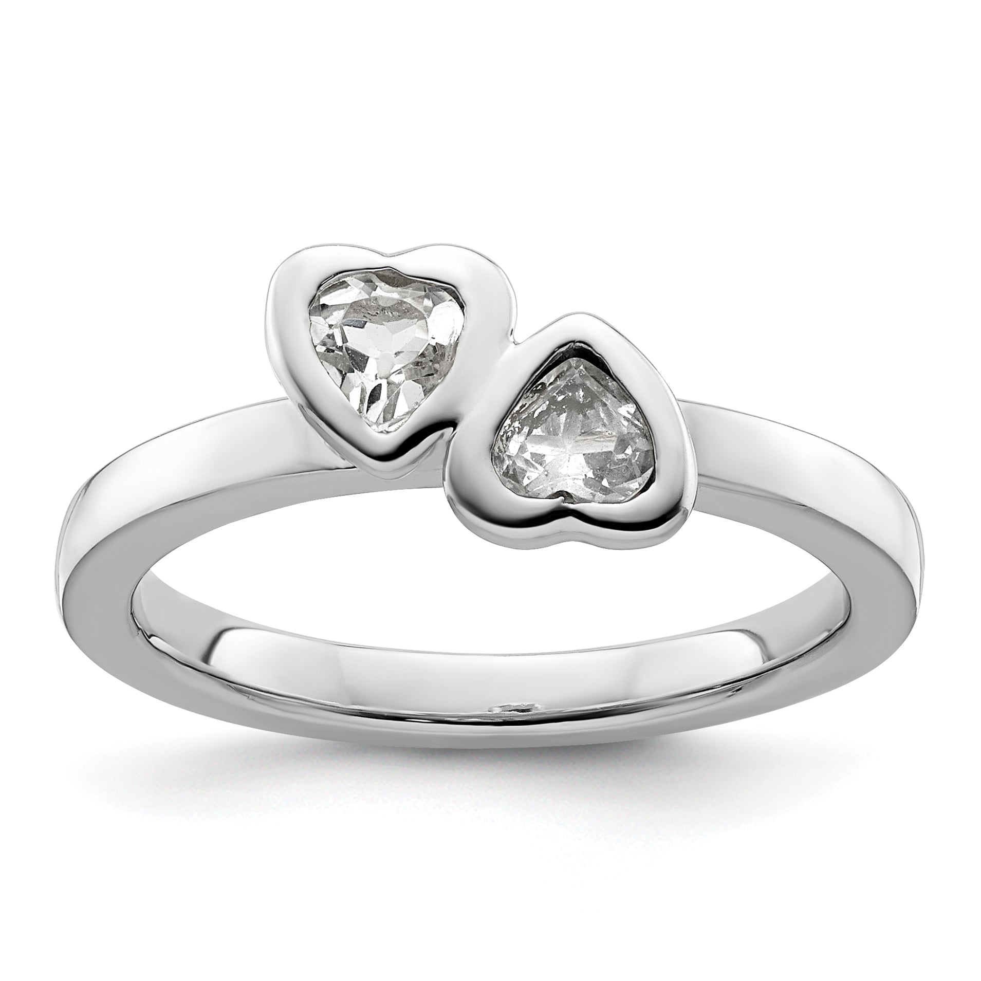 Sterling Silver Stackable Expressions White Topaz Double Heart Ring