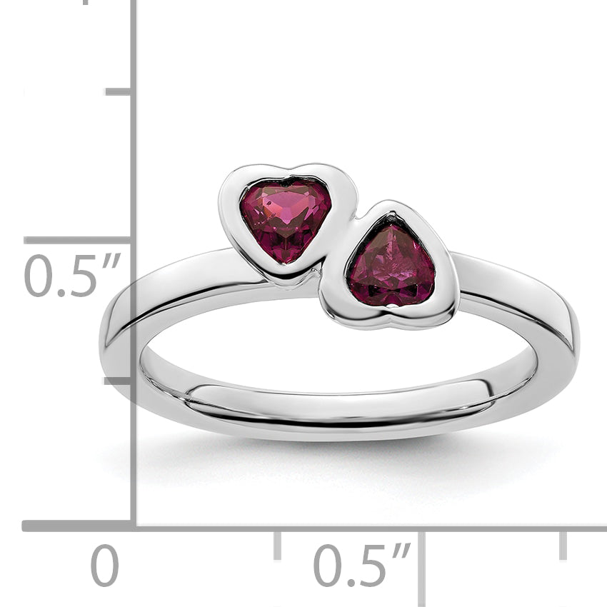 Sterling Silver Stackable Expressions Rhodolite Garnet Double Heart Ring