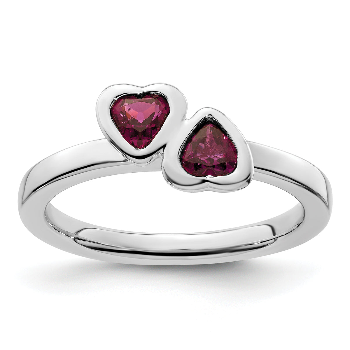 Sterling Silver Stackable Expressions Rhodolite Garnet Double Heart Ring