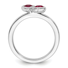 Sterling Silver Stackable Expressions Cr. Ruby Double Heart Ring