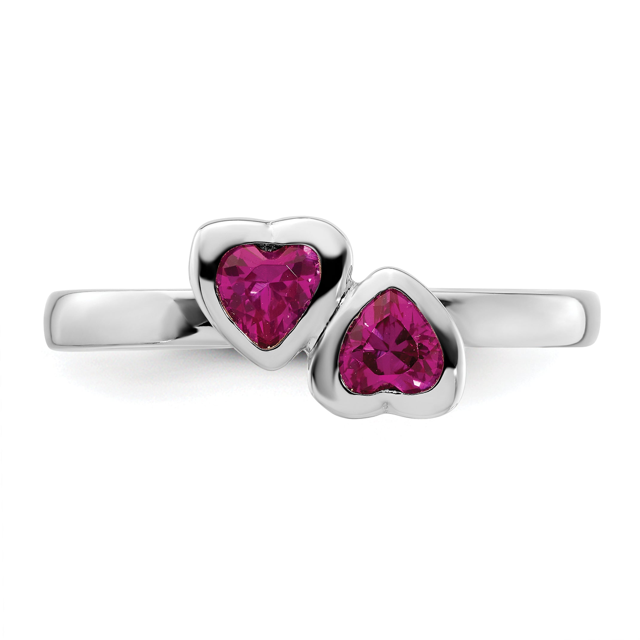 Sterling Silver Stackable Expressions Cr. Ruby Double Heart Ring