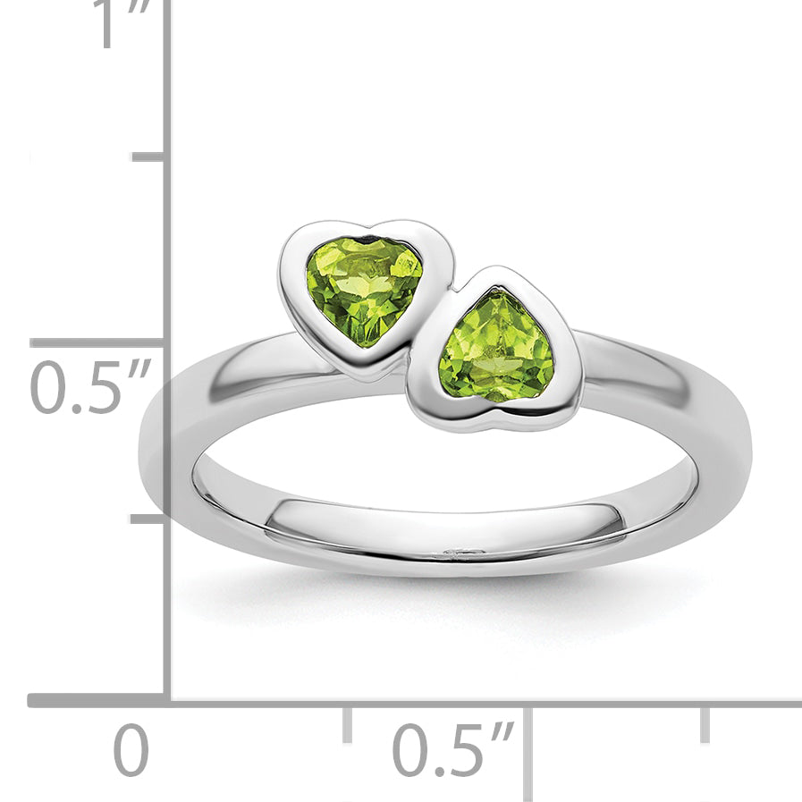 Sterling Silver Stackable Expressions Peridot Double Heart Ring