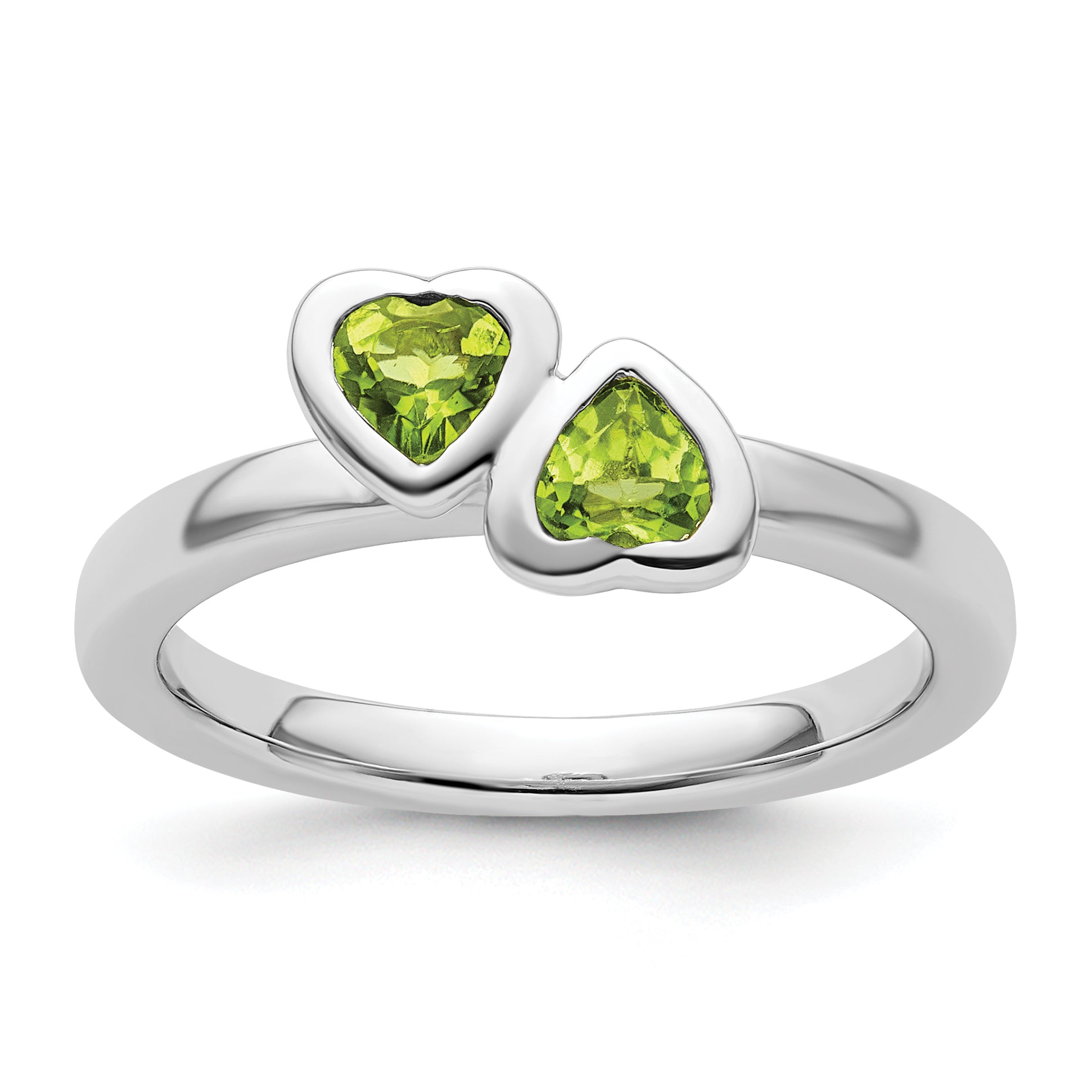 Sterling Silver Stackable Expressions Peridot Double Heart Ring