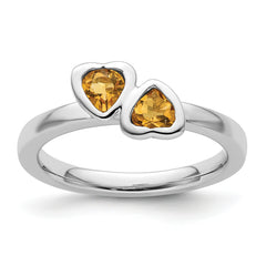 Sterling Silver Stackable Expressions Citrine Double Heart Ring