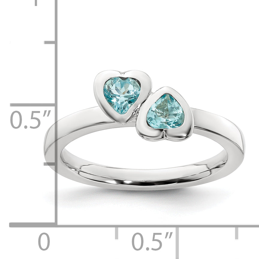 Sterling Silver Stackable Expressions Blue Topaz Double Heart Ring