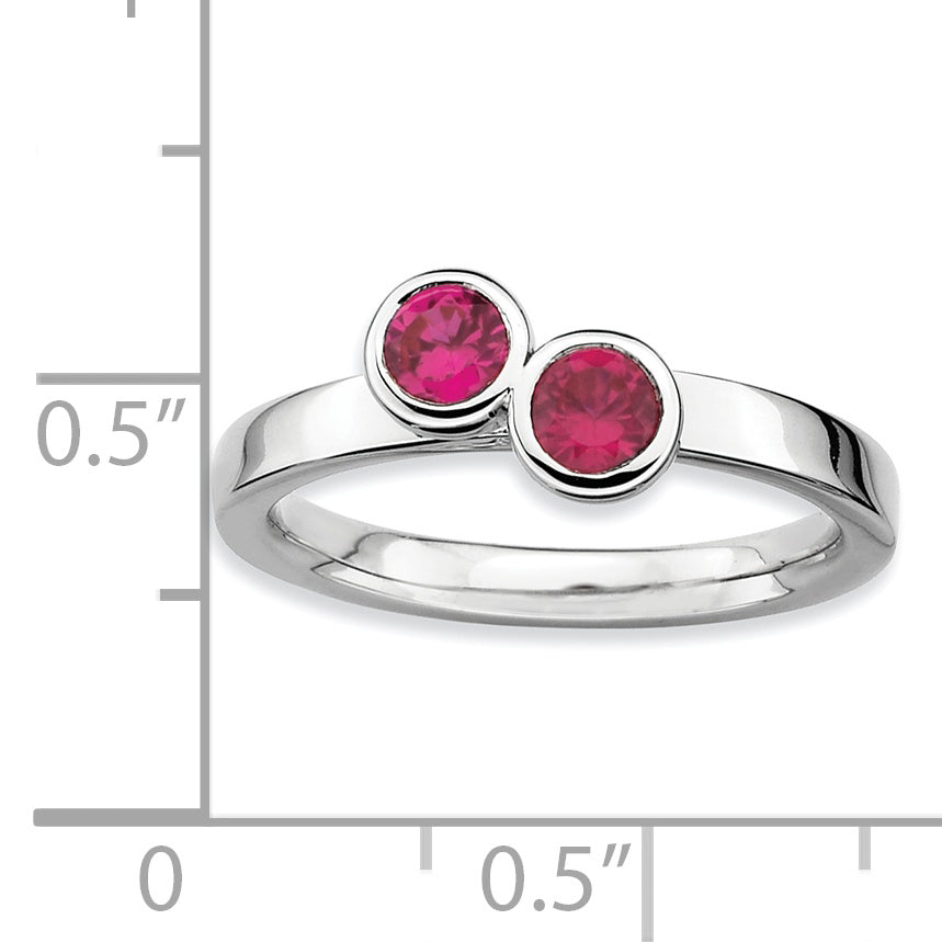 Sterling Silver Stackable Expressions Dbl Round Created Ruby Ring