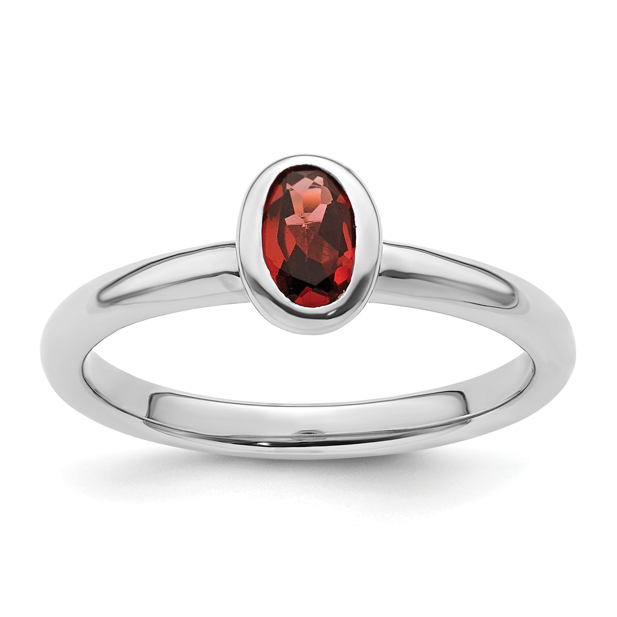 Sterling Silver Stackable Expressions Oval Garnet Ring