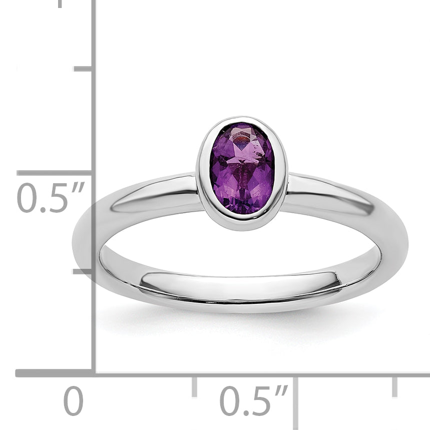 Sterling Silver Stackable Expressions Oval Amethyst Ring