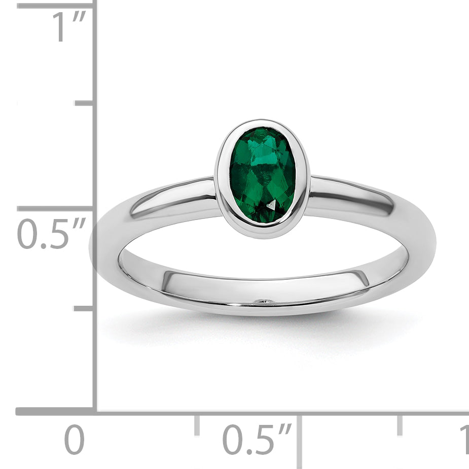 Sterling Silver Stackable Expressions Oval Created Emerald Ring