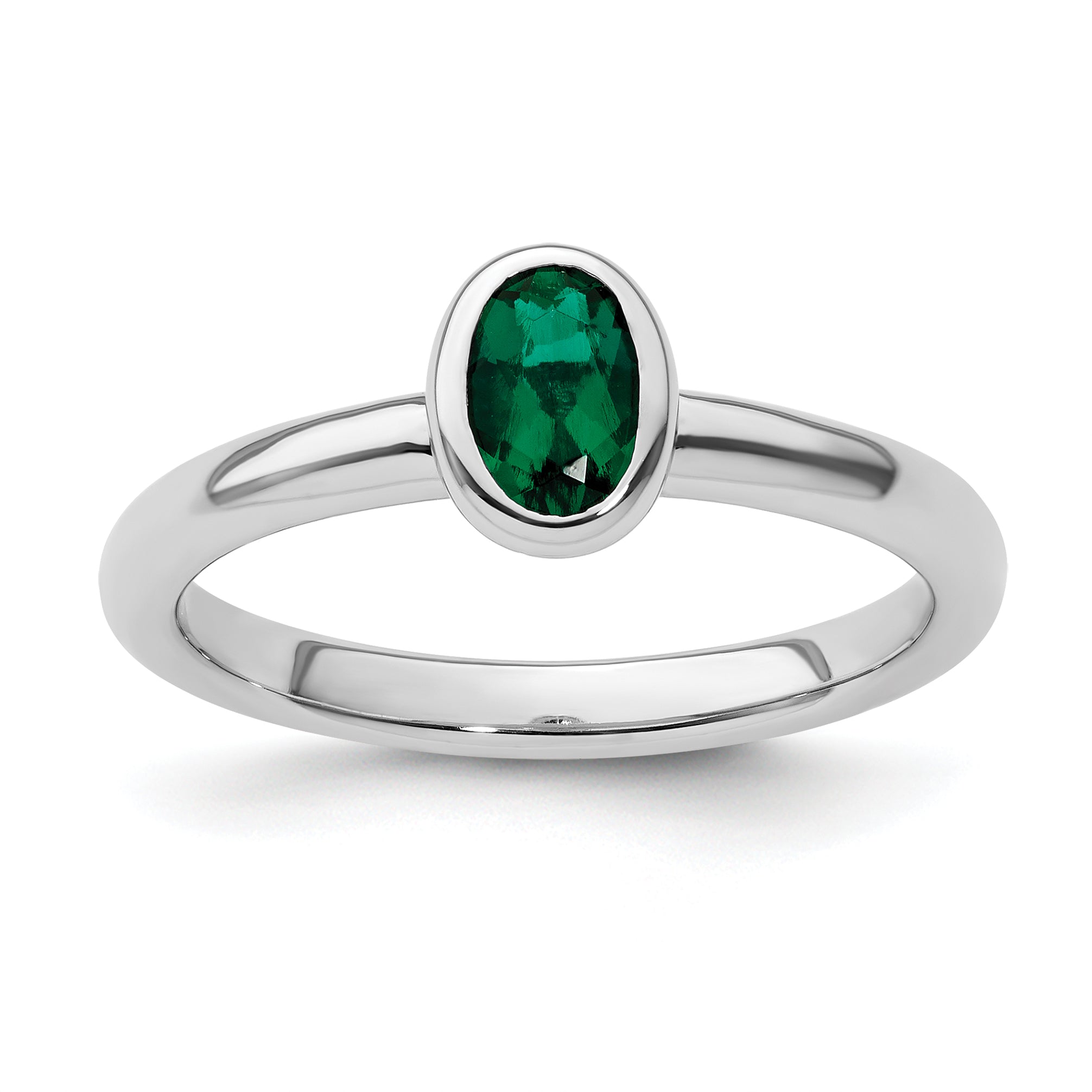 Sterling Silver Stackable Expressions Oval Created Emerald Ring