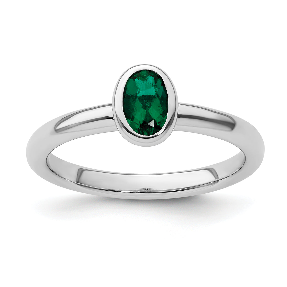 Sterling Silver Stackable Expressions Oval Created Emerald Ring