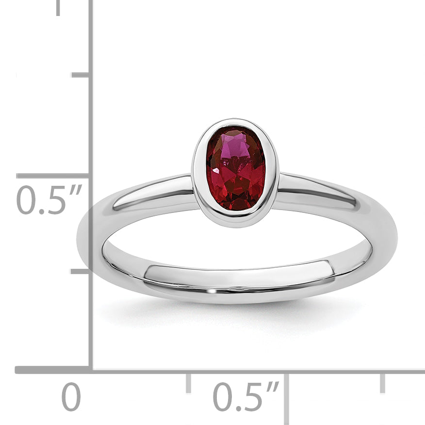 Sterling Silver Stackable Expressions Oval Created Ruby Ring