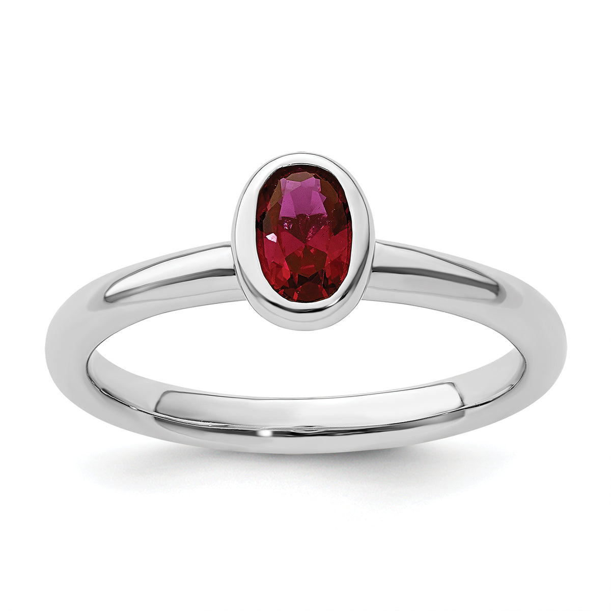 Sterling Silver Stackable Expressions Oval Created Ruby Ring