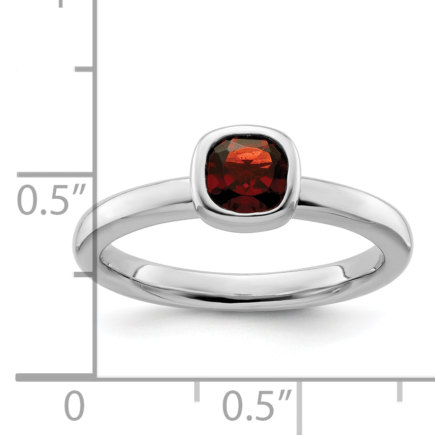 Sterling Silver Stackable Expressions Cushion Cut Garnet Ring