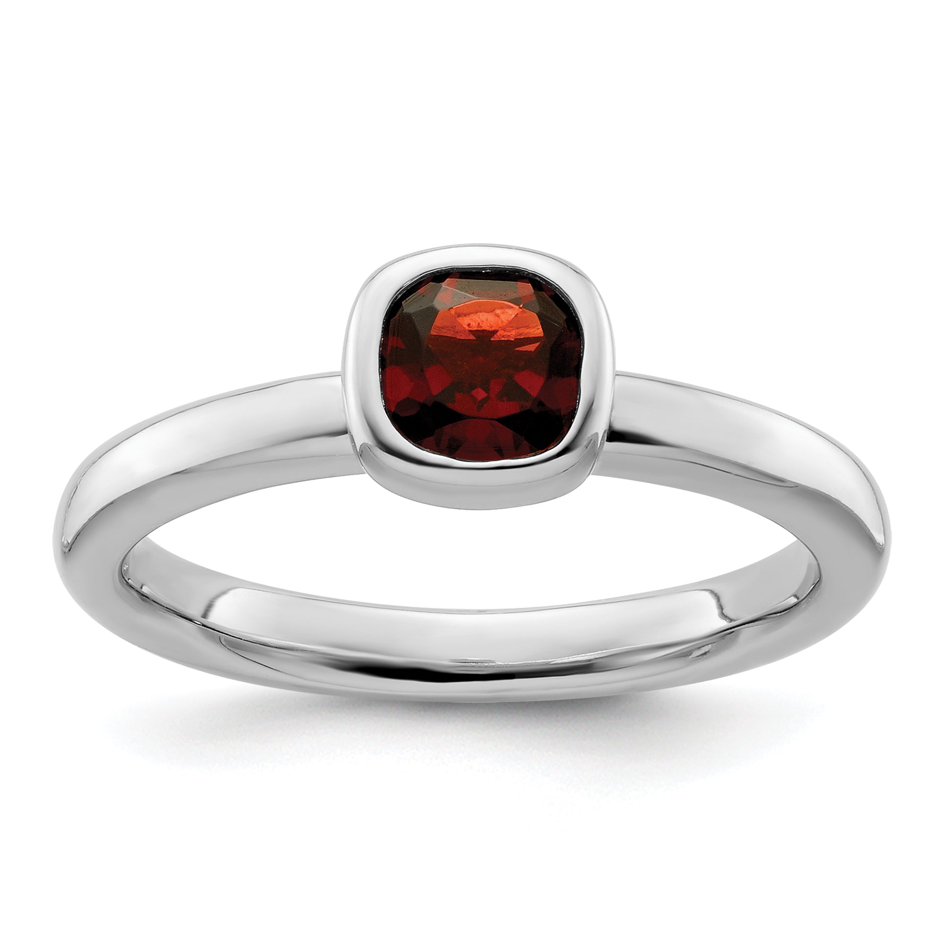 Sterling Silver Stackable Expressions Cushion Cut Garnet Ring