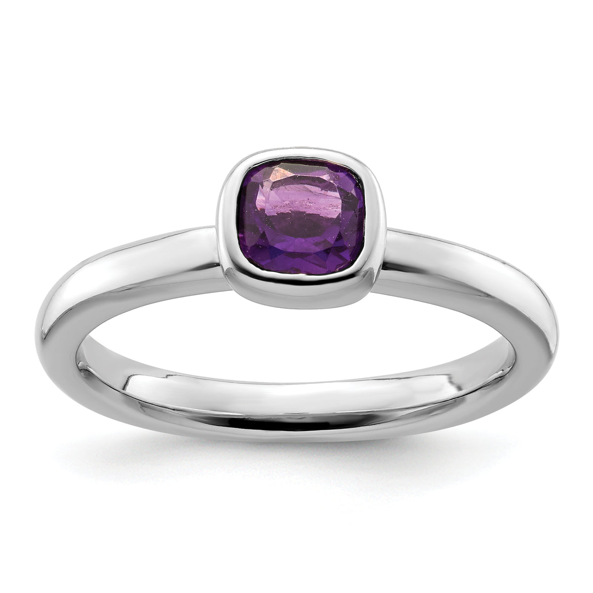 Sterling Silver Stackable Expressions Cushion Cut Amethyst Ring