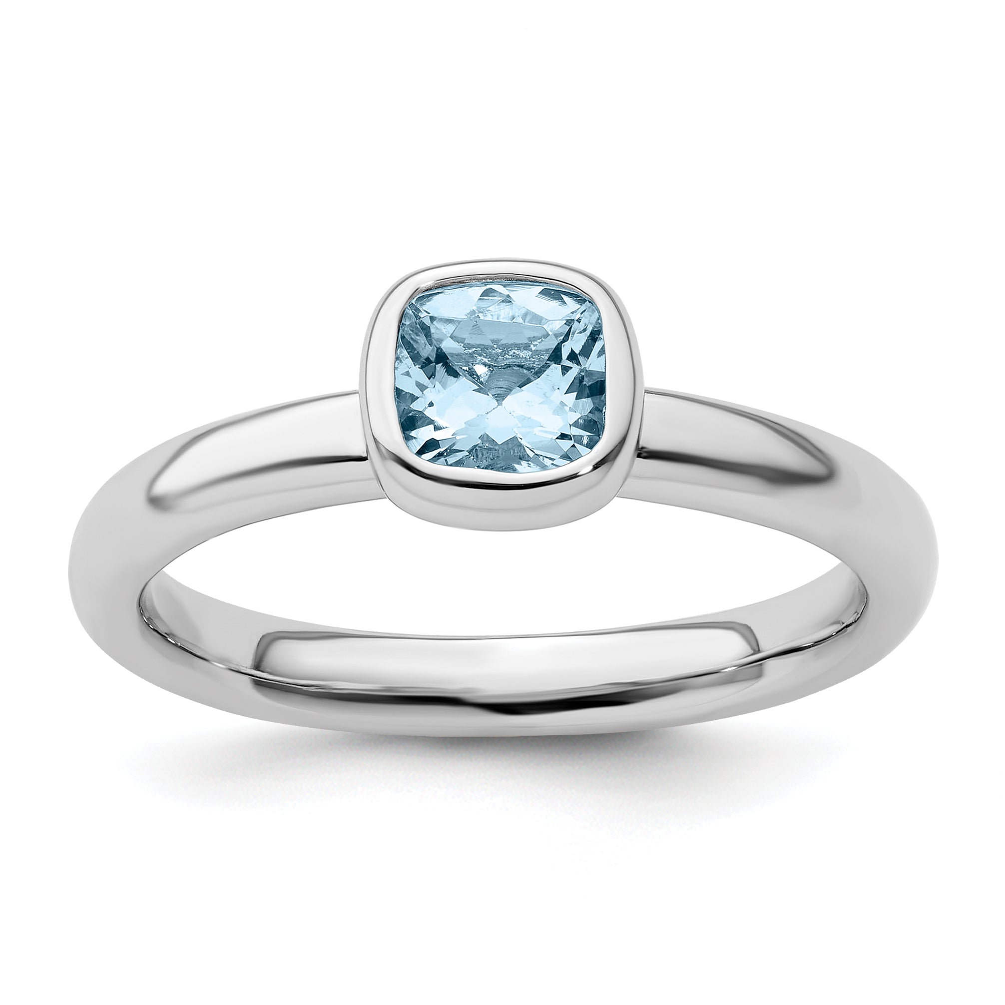 Sterling Silver Stackable Expressions Cushion Cut Aquamarine Ring