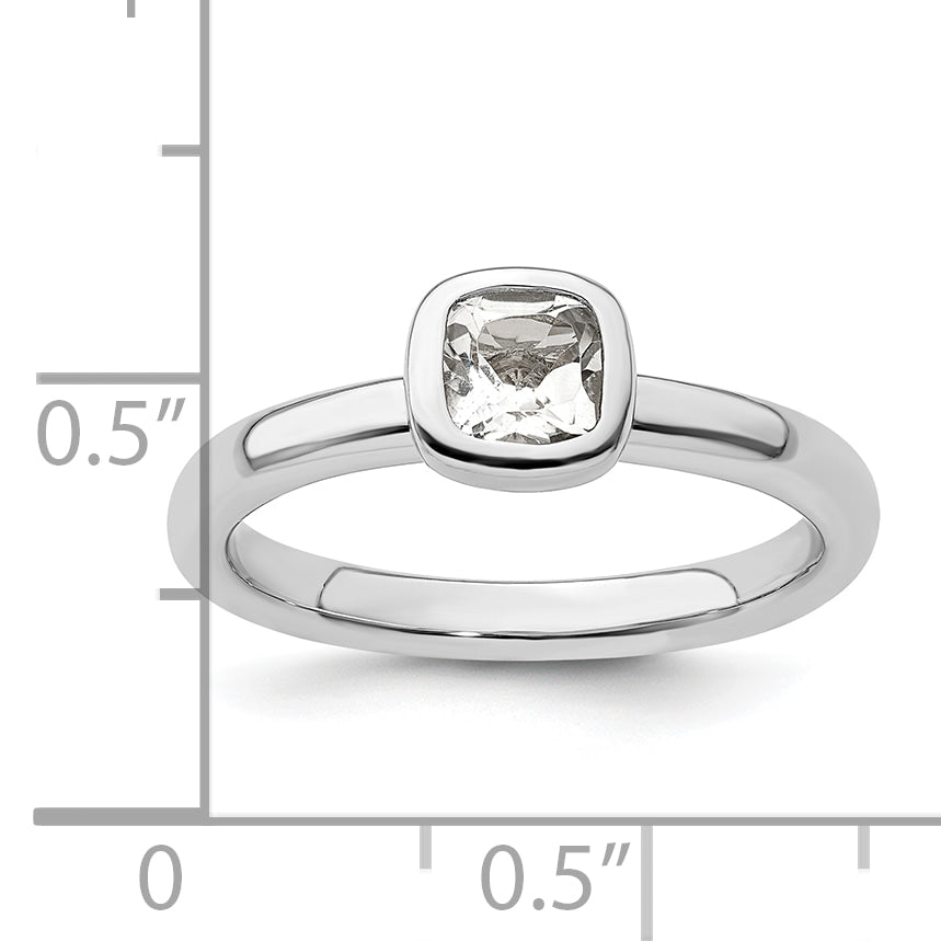 Sterling Silver Stackable Expressions Cushion Cut White Topaz Ring