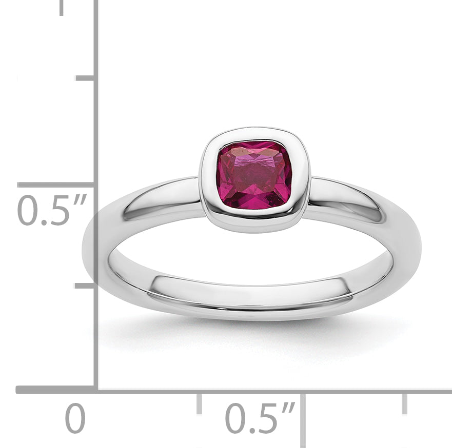 Sterling Silver Stackable Expressions Cushion Cut Created Ruby Ring