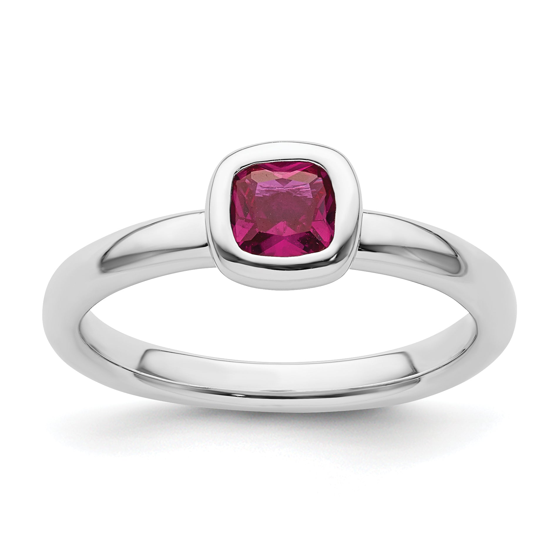 Sterling Silver Stackable Expressions Cushion Cut Created Ruby Ring