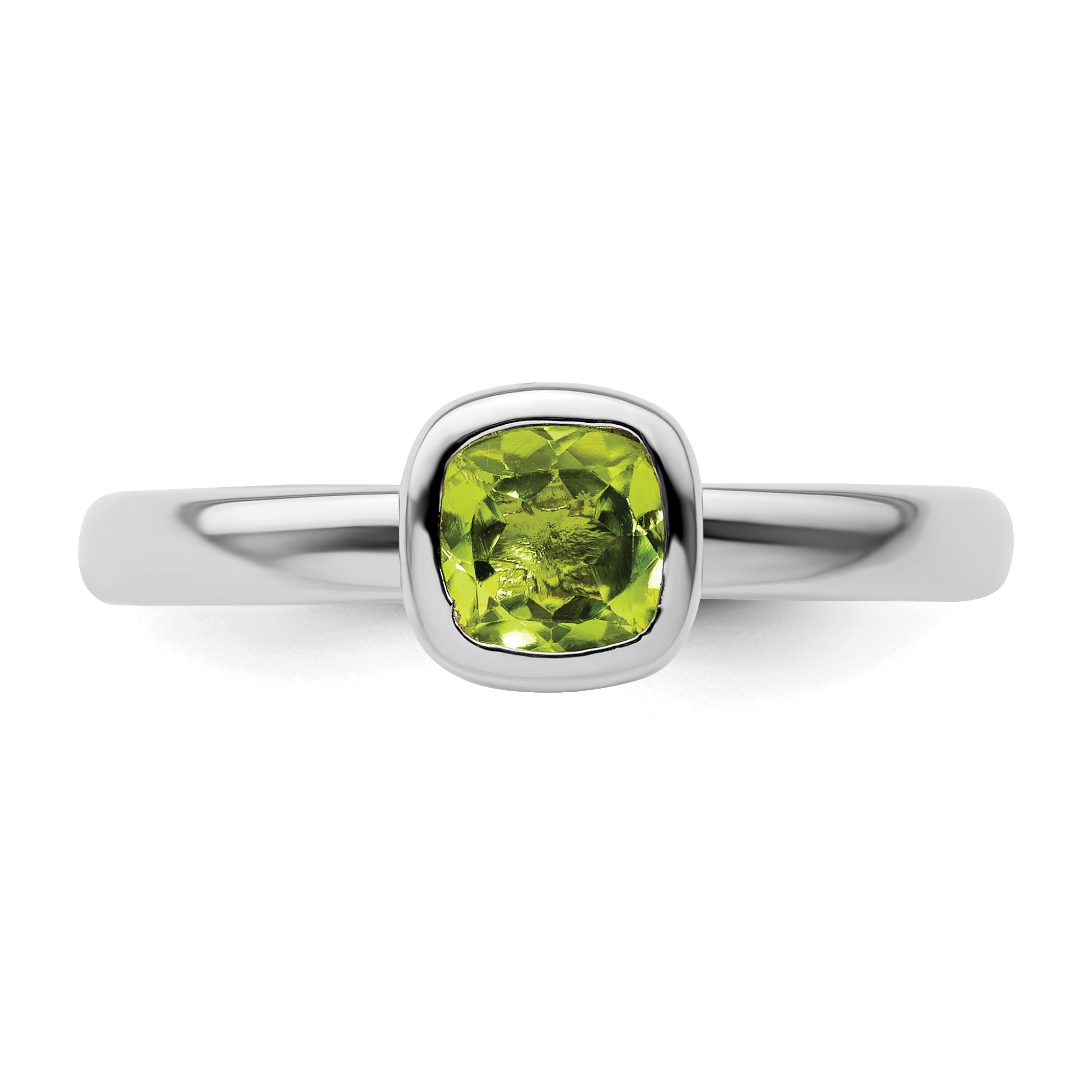 Sterling Silver Stackable Expressions Cushion Cut Peridot Ring