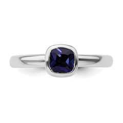 Sterling Silver Stackable Expressions Cushion Cut Cr. Sapphire Ring