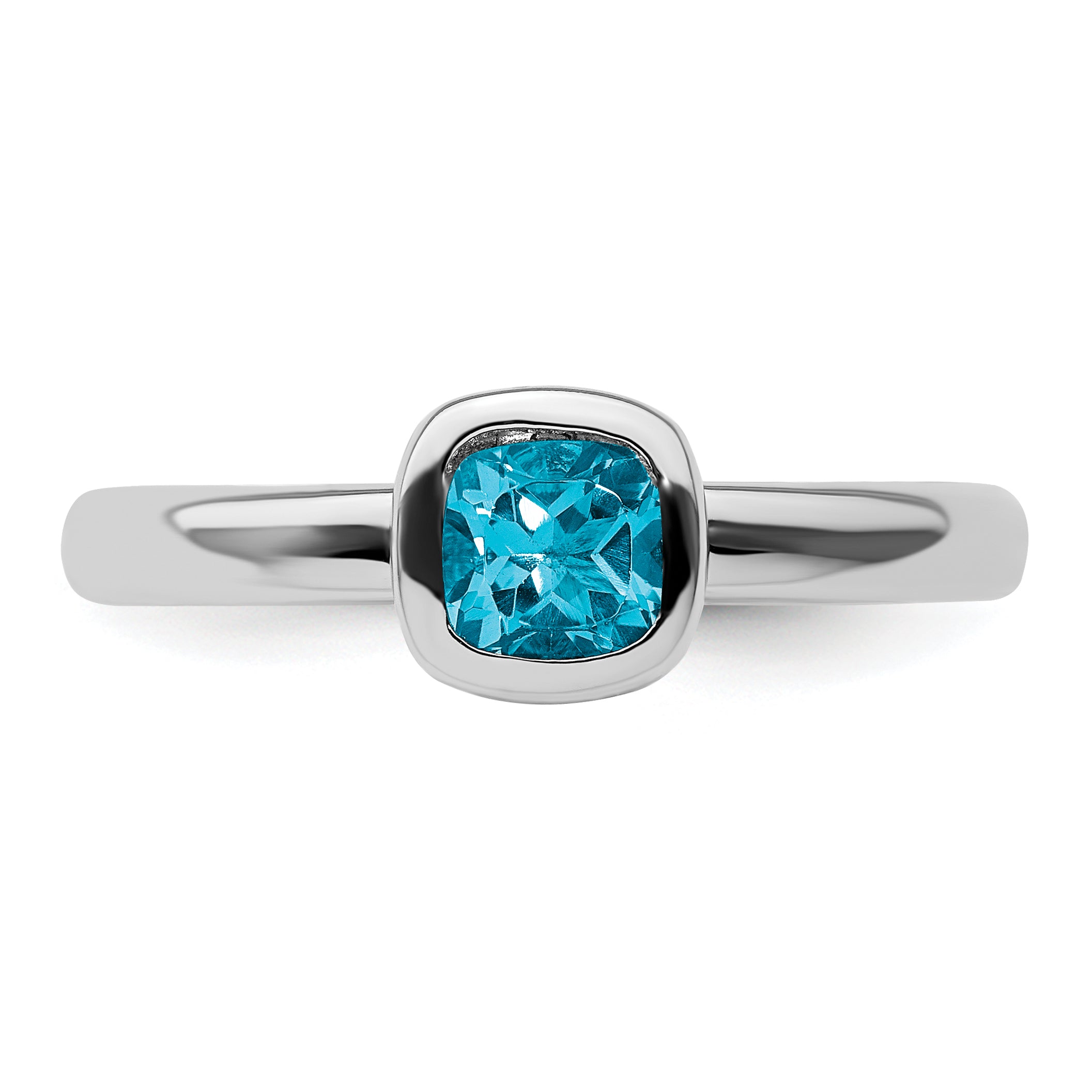 Sterling Silver Stackable Expressions Cushion Cut Blue Topaz Ring