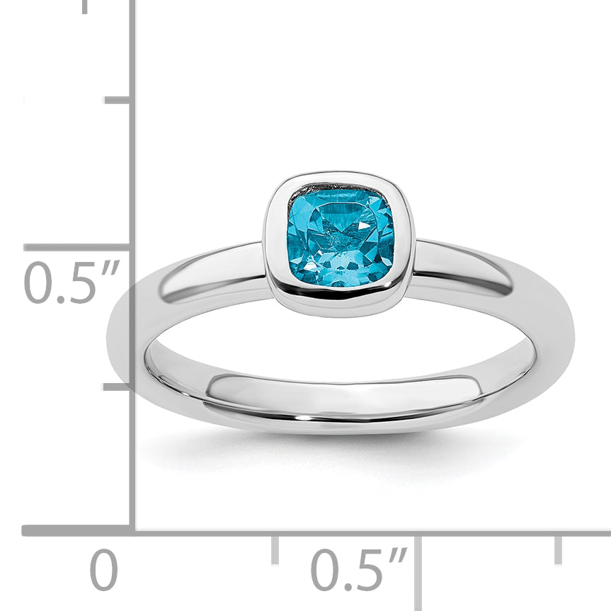 Sterling Silver Stackable Expressions Cushion Cut Blue Topaz Ring