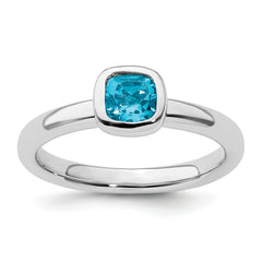 Sterling Silver Stackable Expressions Cushion Cut Blue Topaz Ring