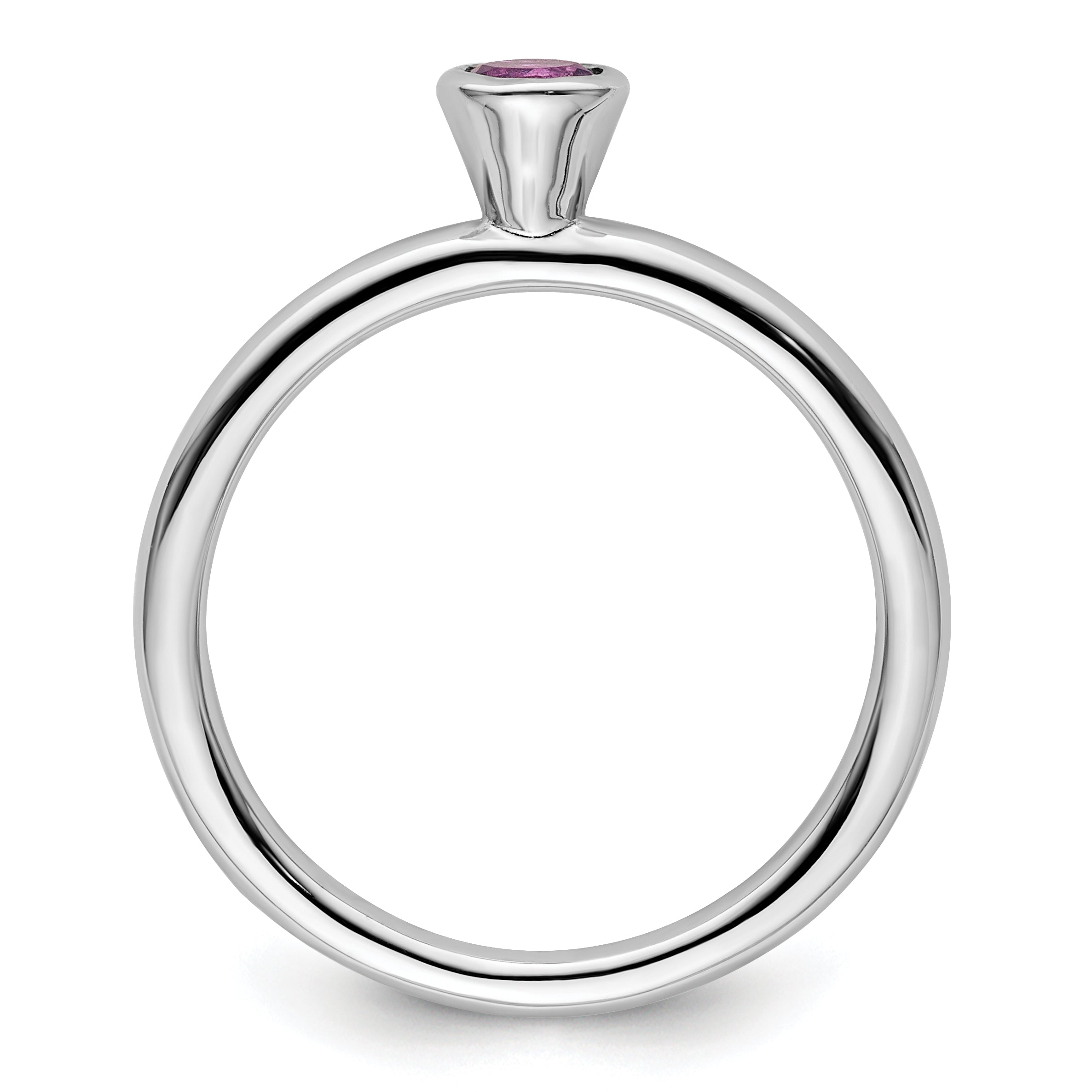 Sterling Silver Stackable Expressions High 4mm Round Amethyst Ring